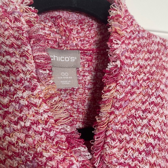 Chico's Pink Tweed Blazer With Fringe - Picture 6 of 12